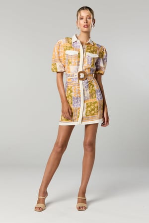 Image of Billie Button up Short Dress. Patchwork Floral Print. By Winona Australia.