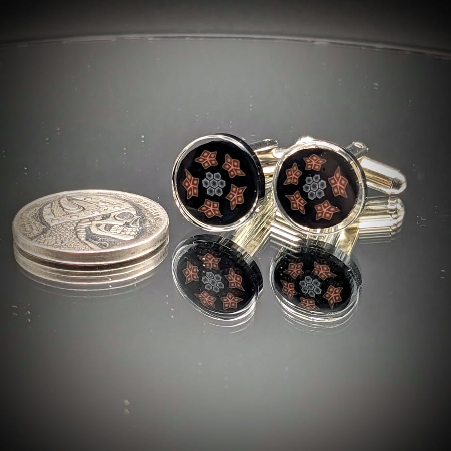 Image of Murrine Cuff Link/Tie Tack set - Black Chevron 