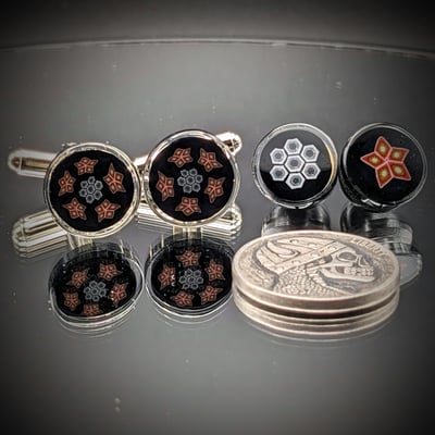 Image of Murrine Cuff Link/Tie Tack set - Black Chevron 