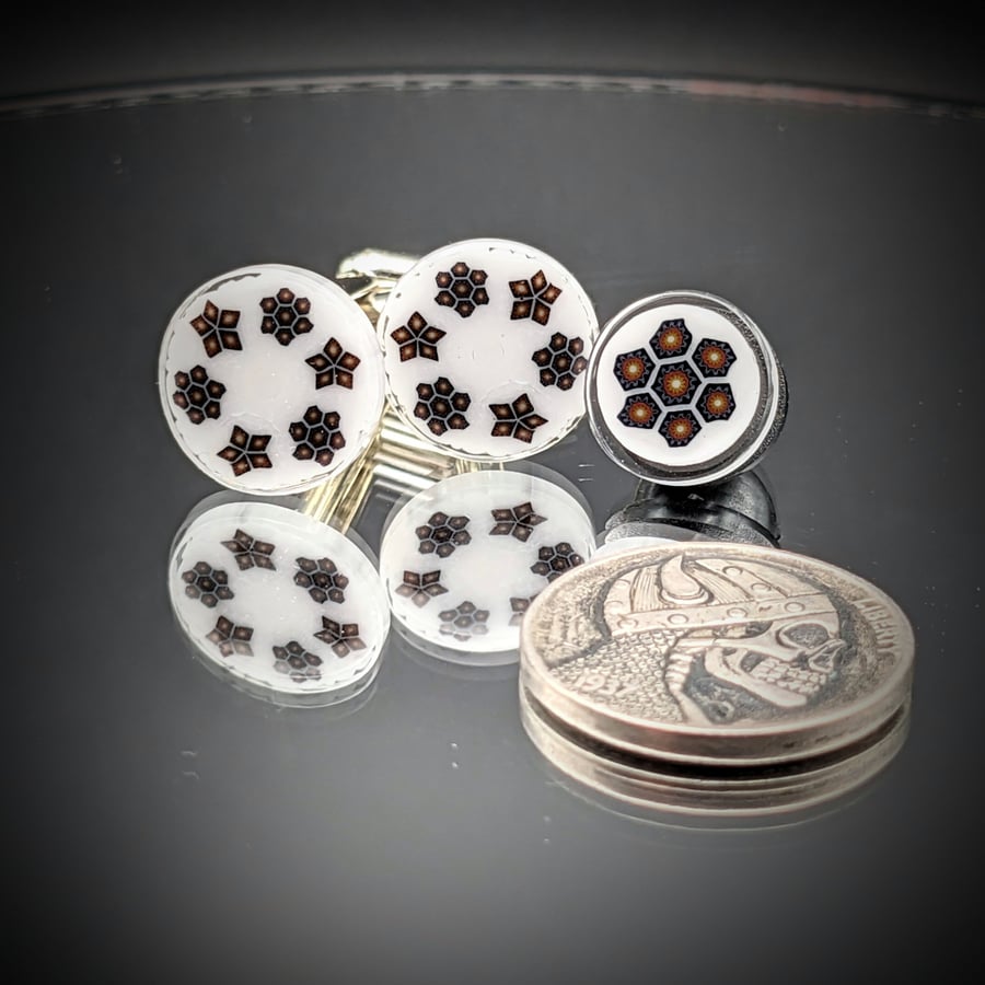 Image of Cuff Link/Tie Tack set - Chevron White 