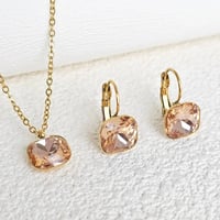 Image 3 of Gold Plated Stainless Steel Square Zircon Necklace and Earring Jewelry Set