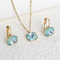 Image 5 of Gold Plated Stainless Steel Square Zircon Necklace and Earring Jewelry Set