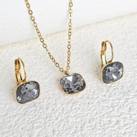 Image 4 of Gold Plated Stainless Steel Square Zircon Necklace and Earring Jewelry Set