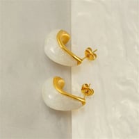 Image 3 of 18K Gold Plated Stainless Teardrop Inlay Earrings 