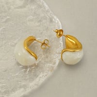 Image 1 of 18K Gold Plated Stainless Teardrop Inlay Earrings 