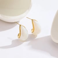 Image 6 of 18K Gold Plated Stainless Teardrop Inlay Earrings 