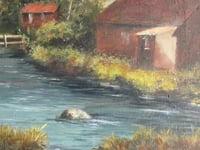 Image 9 of Vintage Oil Painting, Riverside Cottage Landscape by Stan Butler, Framed Size 19 6/10 x 12 1/10 ins 