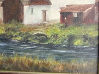 Image 8 of Vintage Oil Painting, Riverside Cottage Landscape by Stan Butler, Framed Size 19 6/10 x 12 1/10 ins 