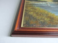 Image 13 of Vintage Oil Painting, Riverside Cottage Landscape by Stan Butler, Framed Size 19 6/10 x 12 1/10 ins 