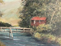 Image 12 of Vintage Oil Painting, Riverside Cottage Landscape by Stan Butler, Framed Size 19 6/10 x 12 1/10 ins 