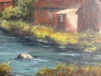 Image 10 of Vintage Oil Painting, Riverside Cottage Landscape by Stan Butler, Framed Size 19 6/10 x 12 1/10 ins 