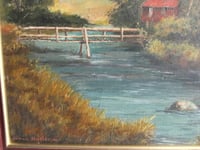 Image 11 of Vintage Oil Painting, Riverside Cottage Landscape by Stan Butler, Framed Size 19 6/10 x 12 1/10 ins 