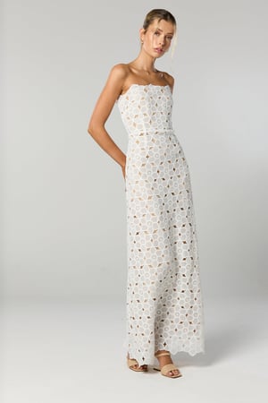 Image of Evie Strapless Midi Dress. White Floral Lace. By Winona Australia.