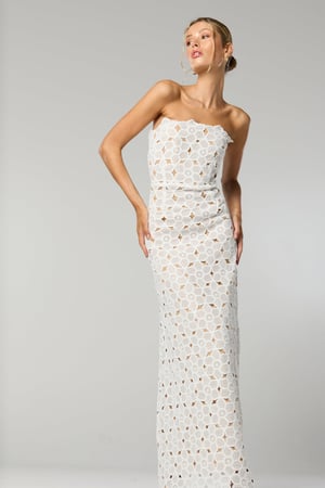 Image of Evie Strapless Midi Dress. White Floral Lace. By Winona Australia.
