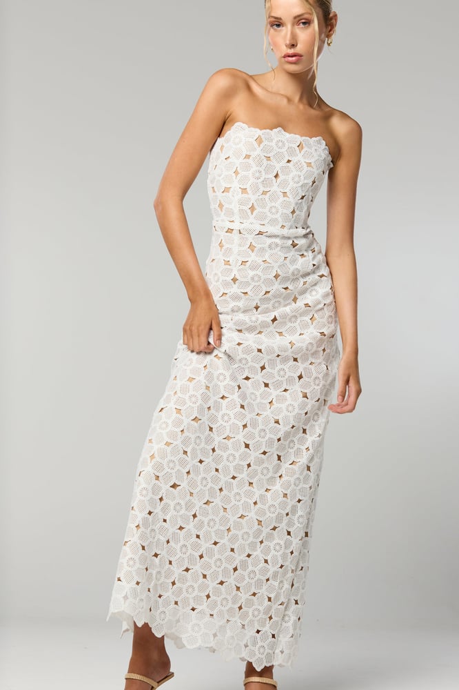 Evie Strapless Midi Dress. White Floral Lace. By Winona Australia. | natasa Studio Evie Strapless Midi Dress. White Floral Lace. By Winona Australia. | natasa Studio