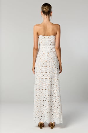 Image of Evie Strapless Midi Dress. White Floral Lace. By Winona Australia.