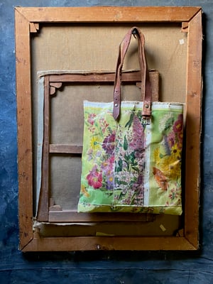 Image of one of a kind painting bag - collaged blooms