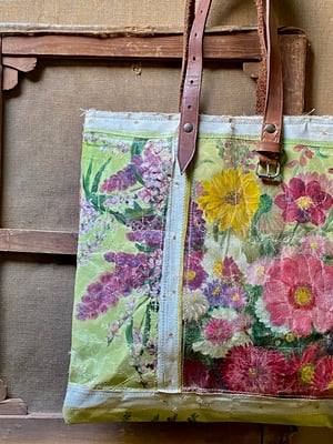 Image of one of a kind painting bag - collaged blooms