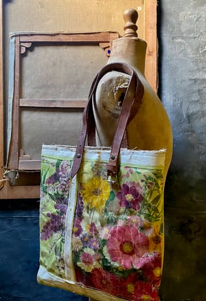 Image of one of a kind painting bag - collaged blooms