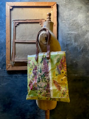 Image of one of a kind painting bag - collaged blooms