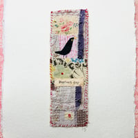 Image 1 of Art - textile collage Blackbird - perfect day