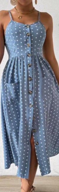 Image 1 of  Frenchy Polka Dot Print Button Front Cami Dress