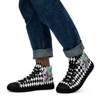 Image 2 of Goth/Punk Inspired Black and White With Neon Watercolor Skull Men’s High Top Canvas Shoes