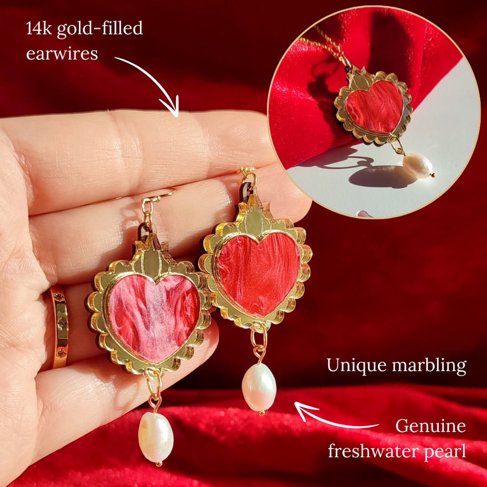 Image of Sacred Heart Freshwater Pearl Drop Earrings