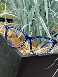 Image 1 of Blue Rhinestone Clear Frames