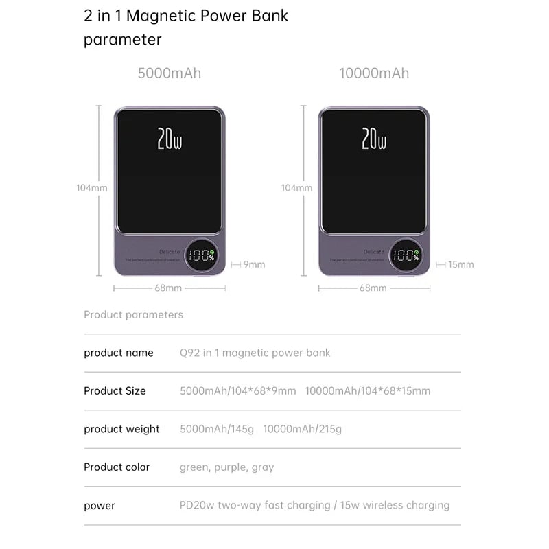 MSL Magnetic Wireless Power Bank - 10000mAh with LED Display