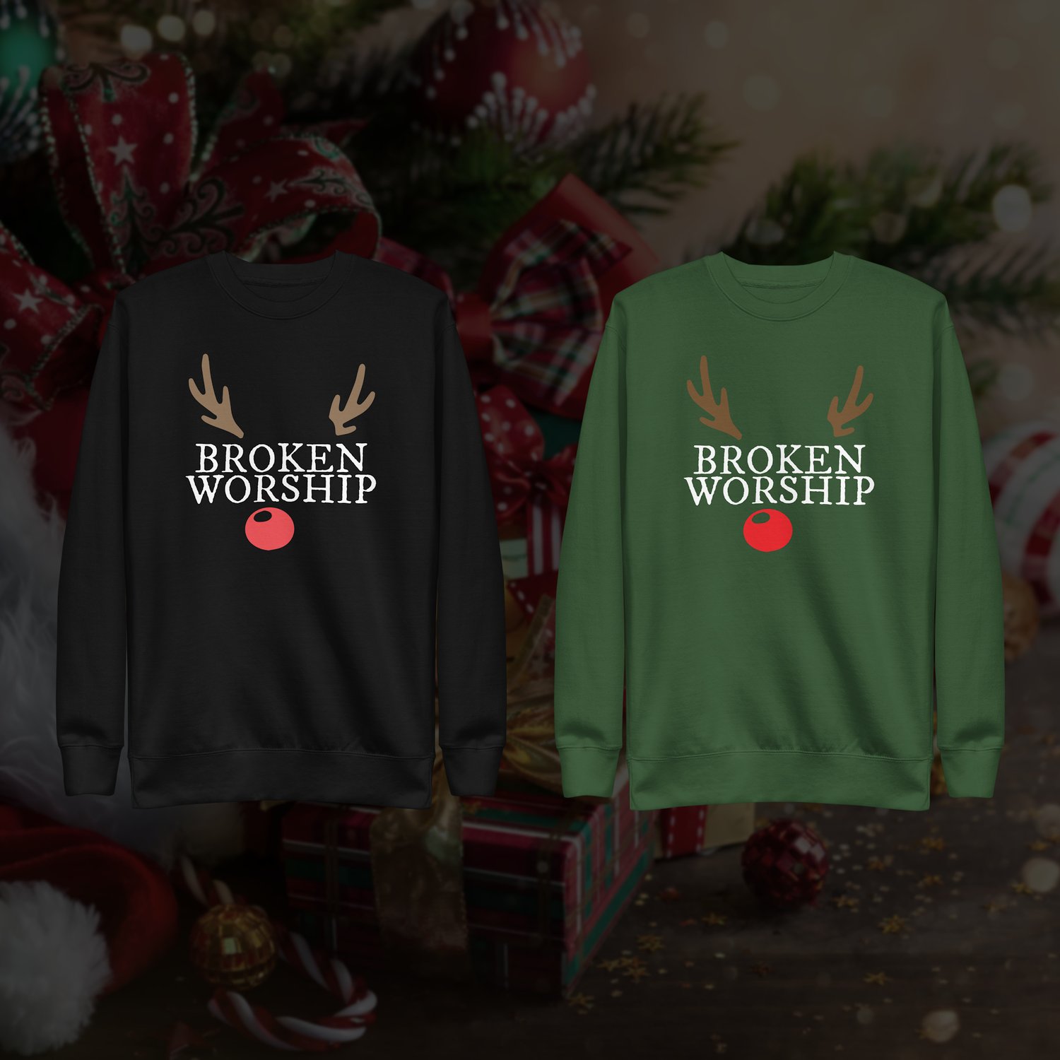 Image of Broken Worship Rudolph Sweater (Black & Green)