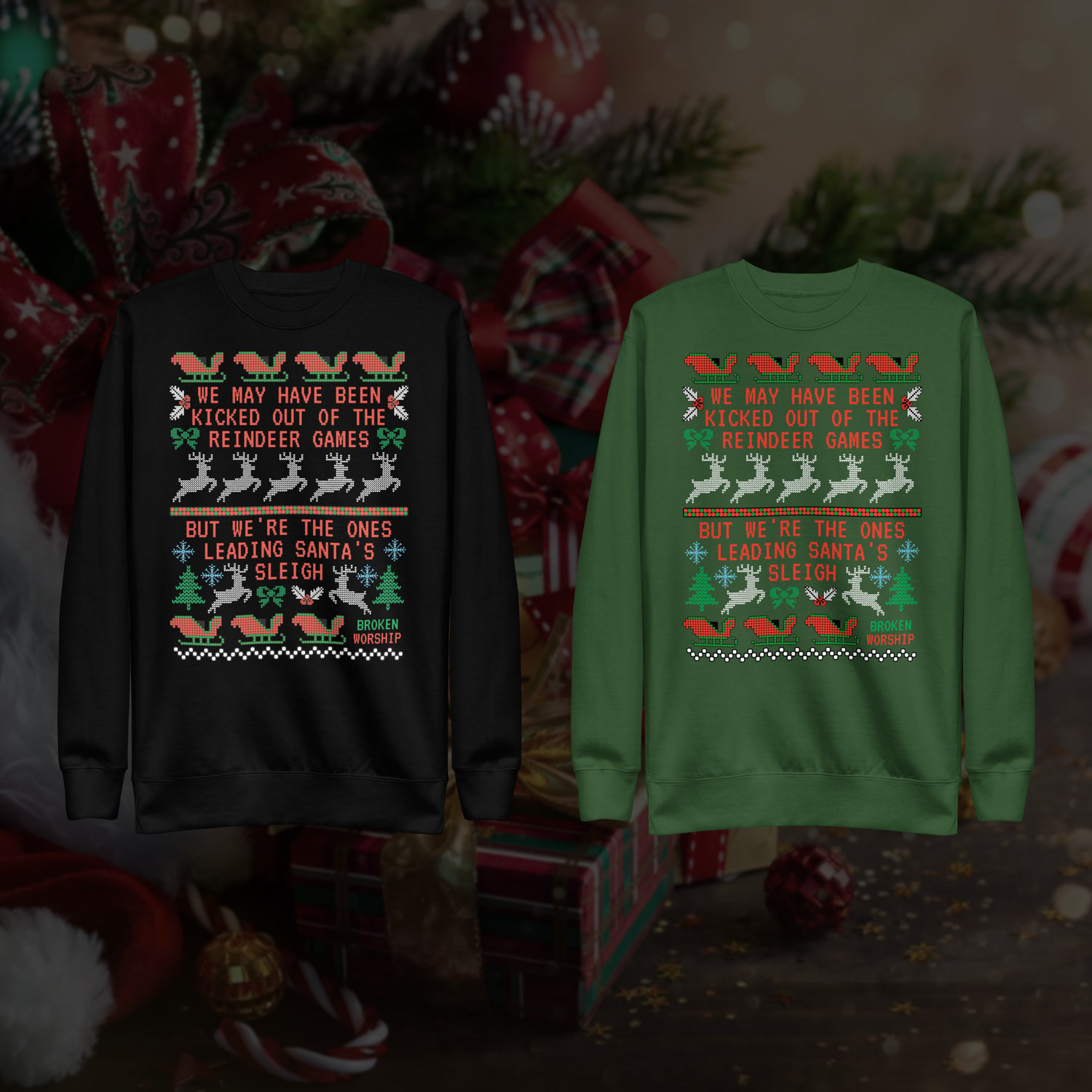 Image of Reindeer Games Christmas Sweater (Black & Green)