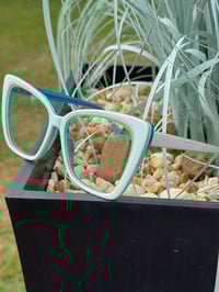 Image 2 of White & Aqua Green Clear Frames