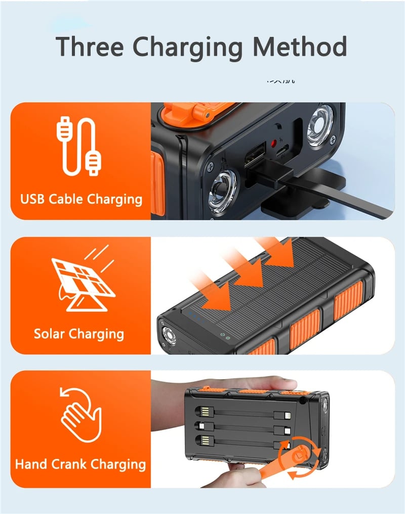 MSL Hand Crank Solar Power Bank - 30000mAh with Camping Light