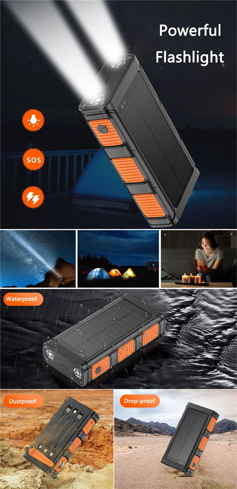 MSL Hand Crank Solar Power Bank - 30000mAh with Camping Light