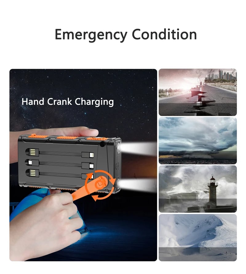 MSL Hand Crank Solar Power Bank - 30000mAh with Camping Light