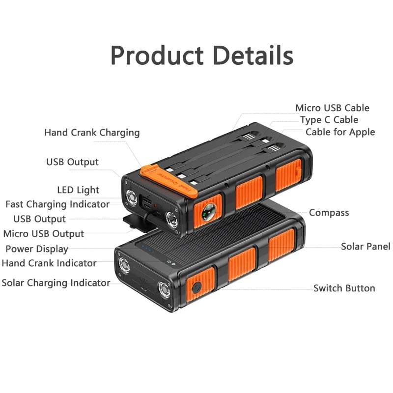 MSL Hand Crank Solar Power Bank - 30000mAh with Camping Light