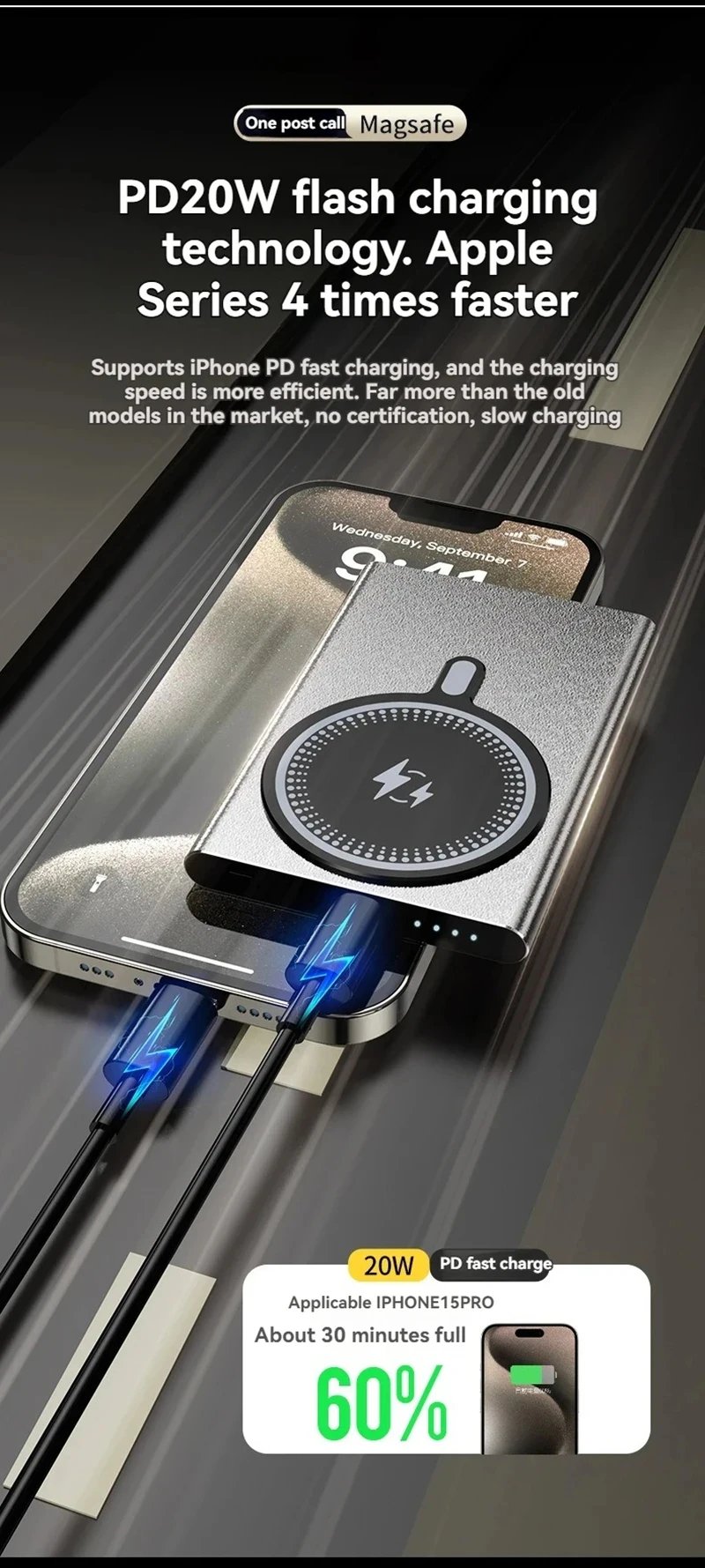 MSL 50000mAh Ultra-Thin Wireless Power Bank with Fast Charging