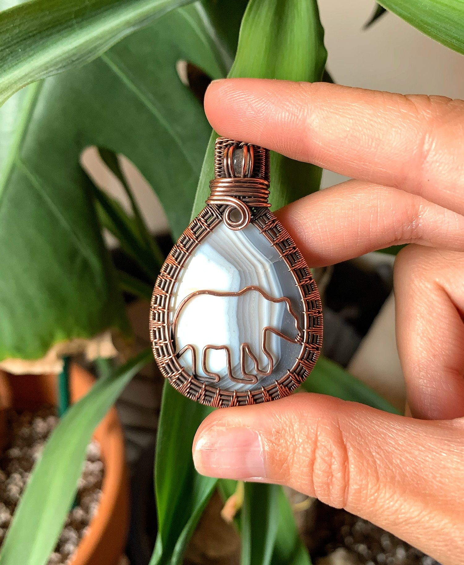 Banded Agate and Labradorite Bear Pendant