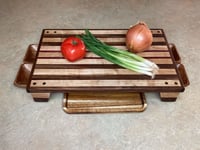 Image 1 of Walnut, Maple and Purple Heart Raised Cutting Board with catch bowls and plate, Chopping Board