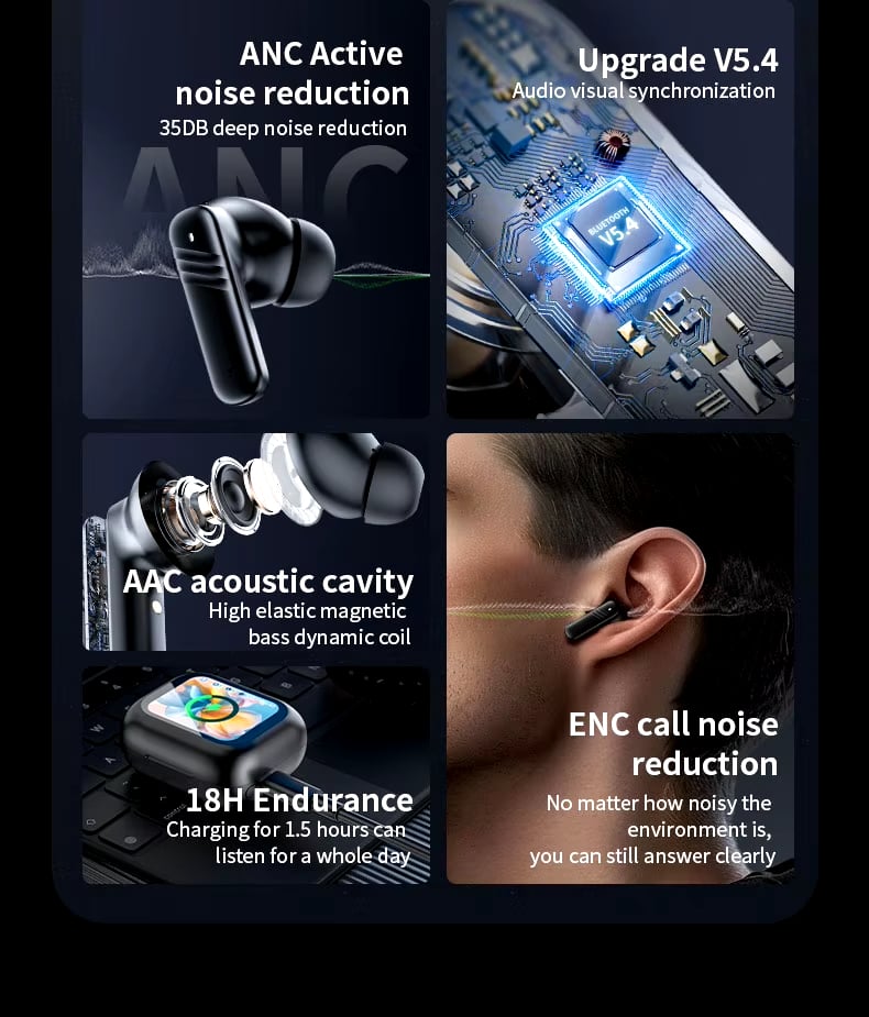 MSL M6 Touch Screen Earbuds - Bluetooth 5.3 with ANC and ENC