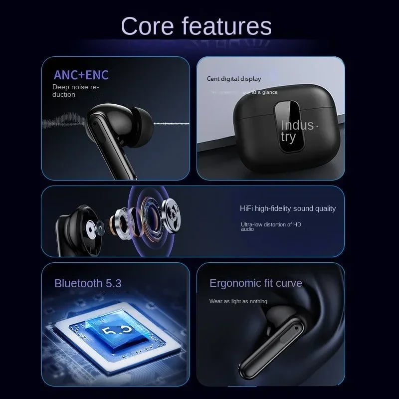 MSL Pro Max Wireless Bluetooth Earphones - TWS with ANC and Digital Display