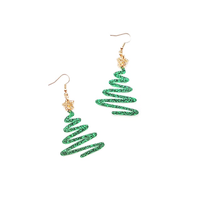 Sparkling Green Tree Earrings 🎄