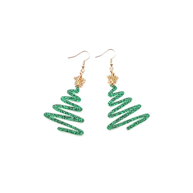 Sparkling Green Tree Earrings 🎄