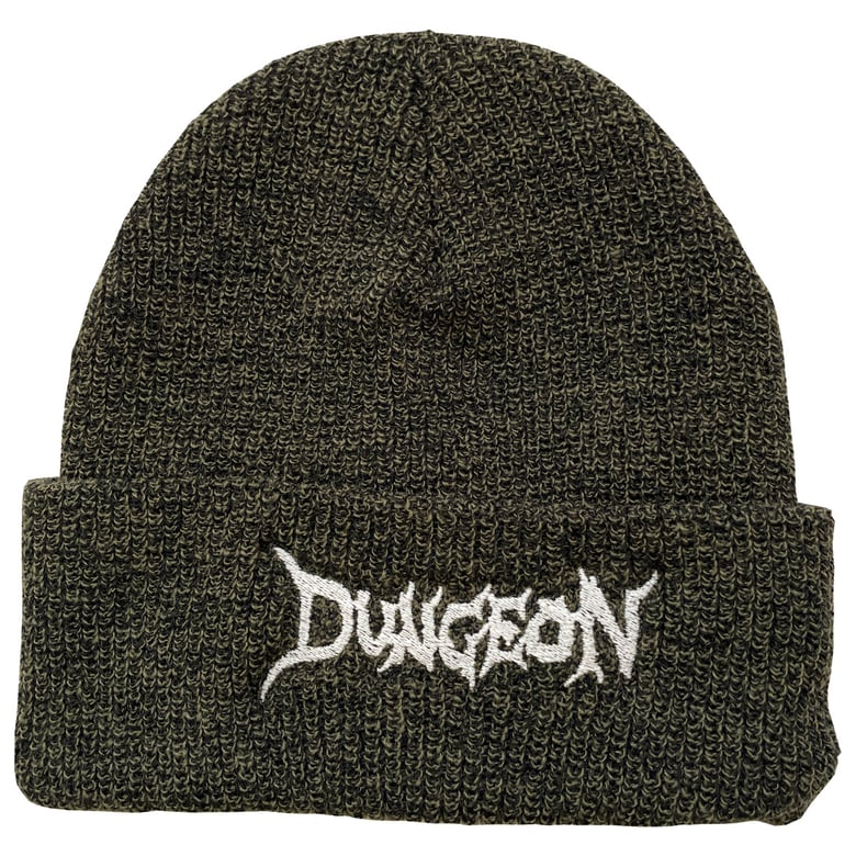 Image of DUNGEON LOGO BEANIE - MOSS / GLOW IN THE DARK 