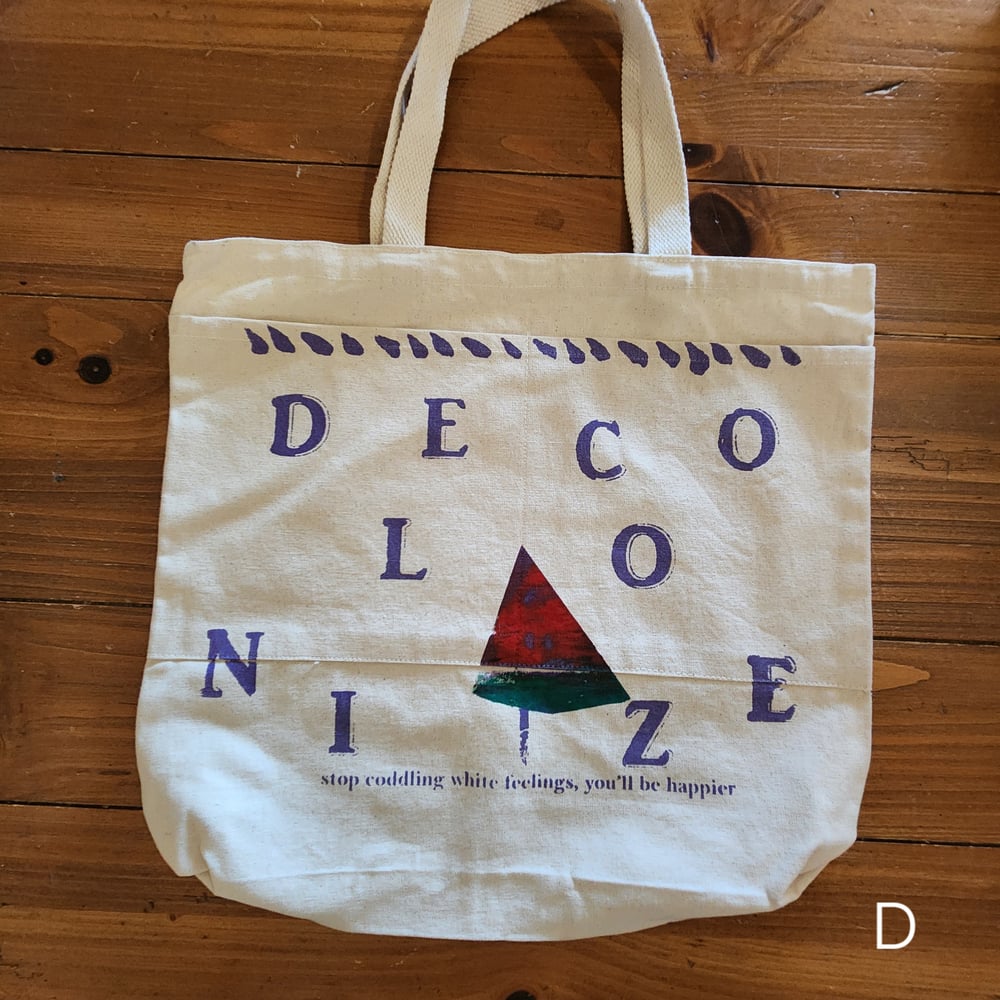 Image of Decolonize Tote w/ pockets (watermelon monoprint)