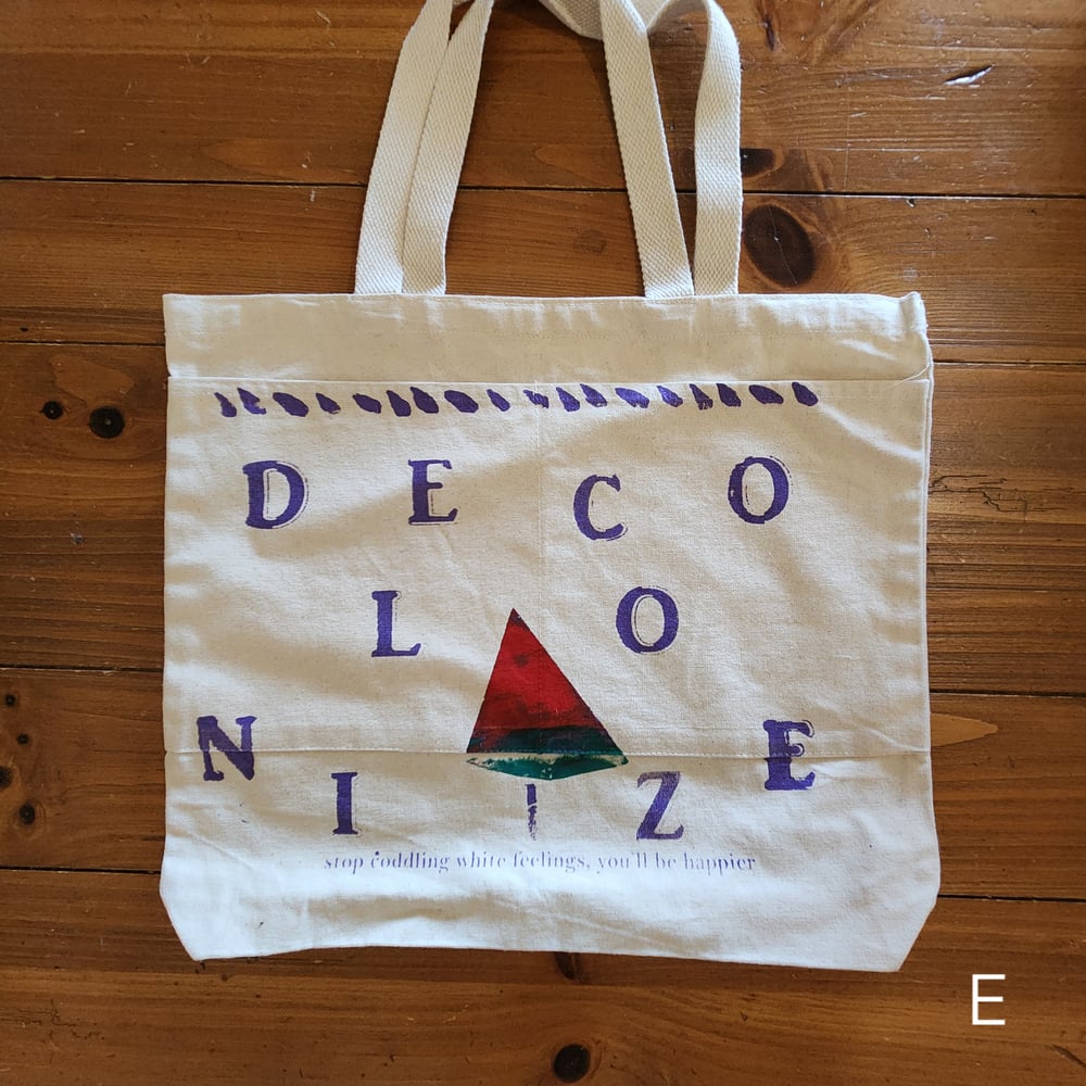 Image of Decolonize Tote w/ pockets (watermelon monoprint)