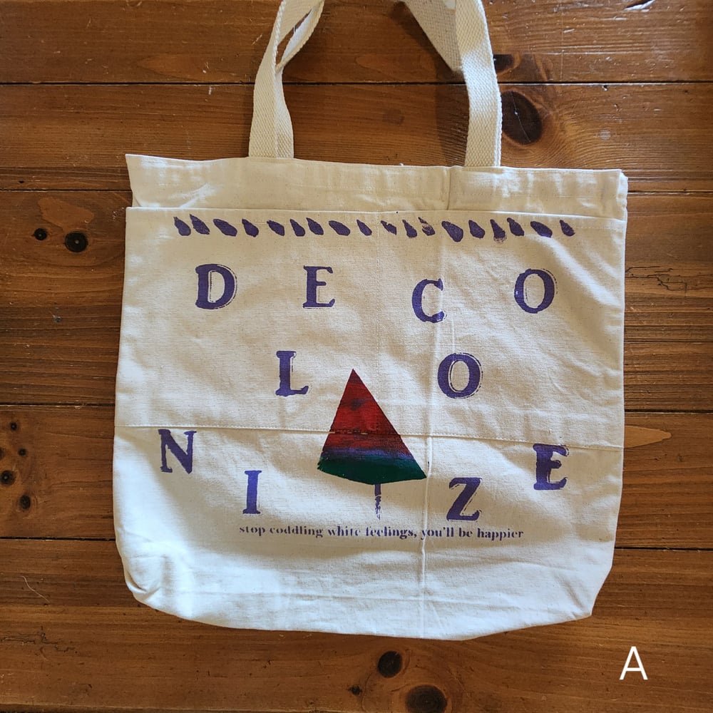 Image of Decolonize Tote w/ pockets (watermelon monoprint)