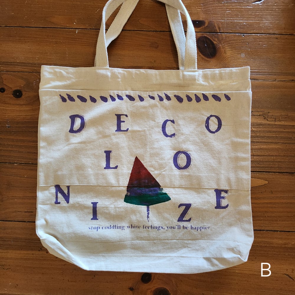 Image of Decolonize Tote w/ pockets (watermelon monoprint)