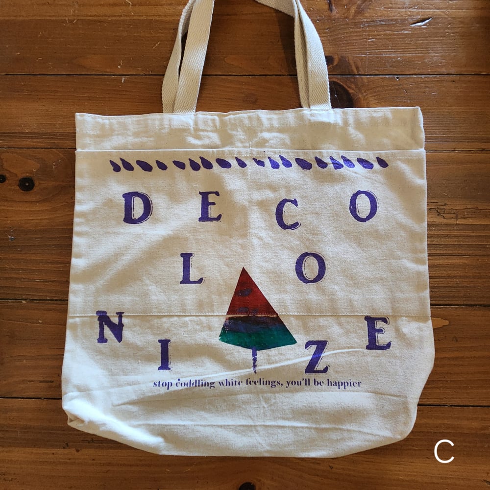 Image of Decolonize Tote w/ pockets (watermelon monoprint)